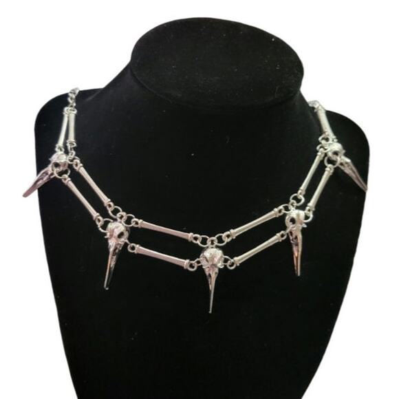 Gothic bird raven skull layered choker necklace - Picture 1 of 5